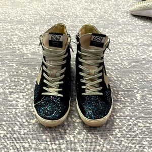 Golden Goose Francy high top sneakers in navy glitter!